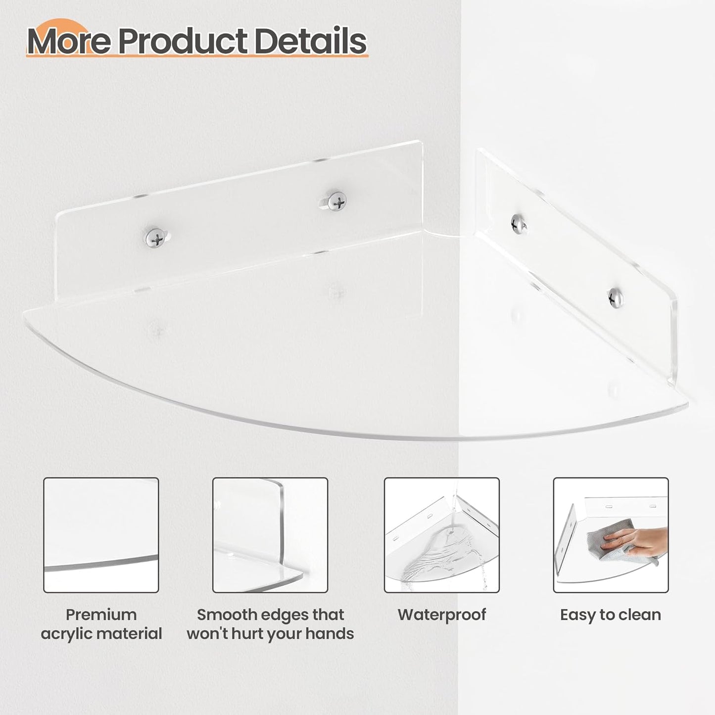Upsimples 10-Inch Clear Acrylic Corner Floating Shelves - 4 Pack Wall-Mounted Storage Organizer for Home
