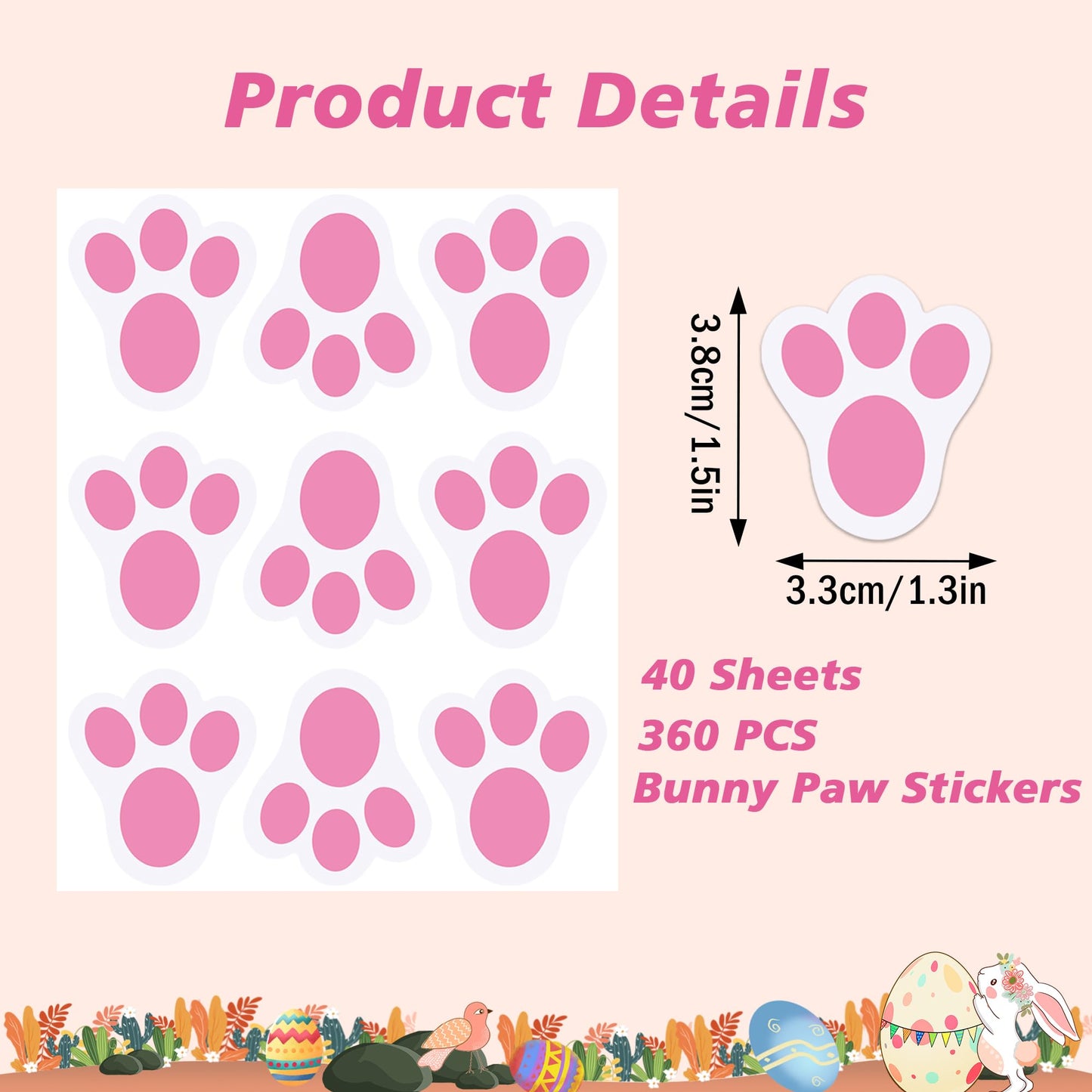 Wonmon 360 PCS Easter Bunny Paw Prints Stickers for Envelopes, Bunny Feet Stickers Rabbit Paw Sticker for Envelope Seals Crafts Easter Gifts Greeting Cards Bottle Laptop Party Decorations