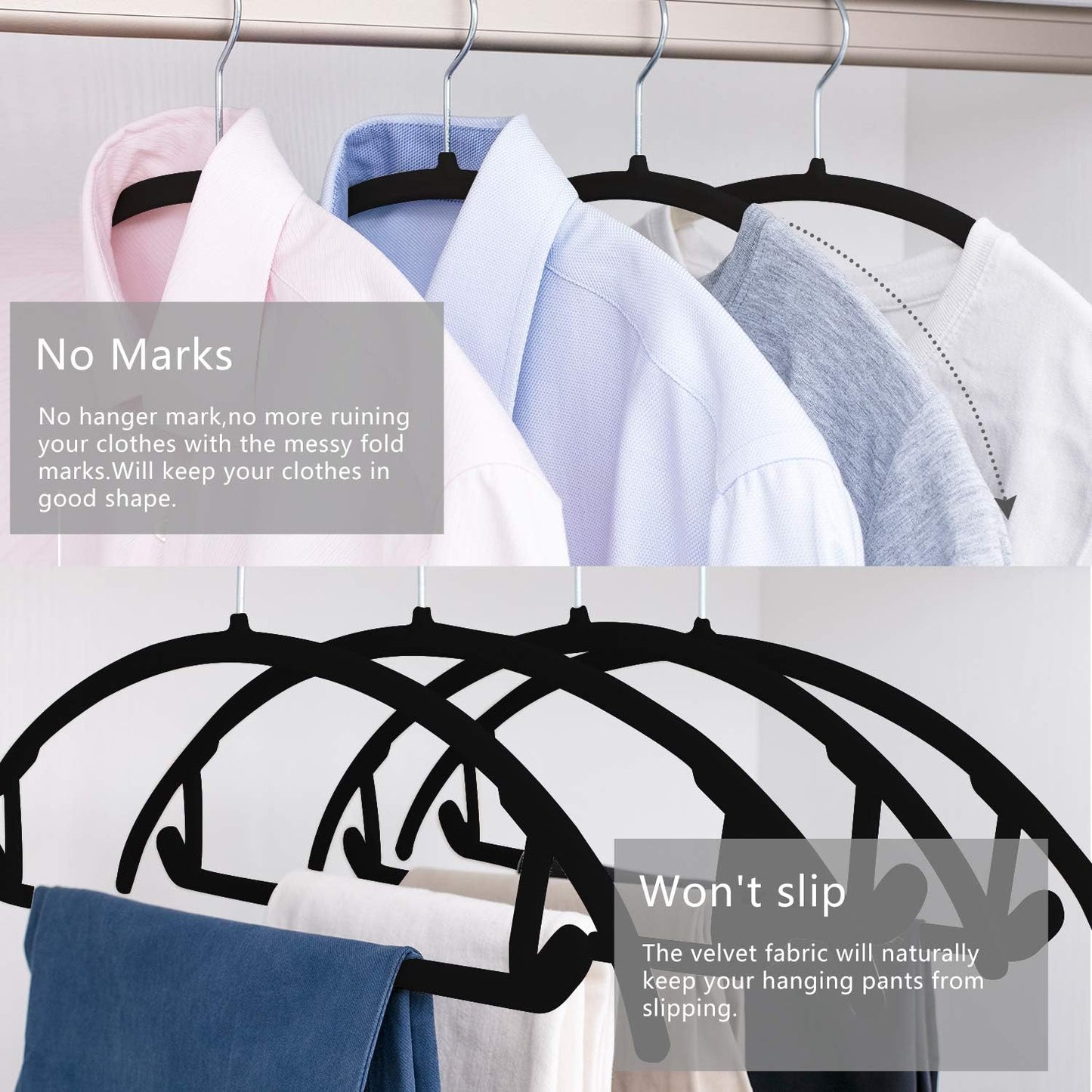 MIZGI Premium Velvet Hangers - Heavy-Duty Non-Slip Suit Hangers with Chrome Hooks | 50 Pack for Coats, Sweaters, and Pants