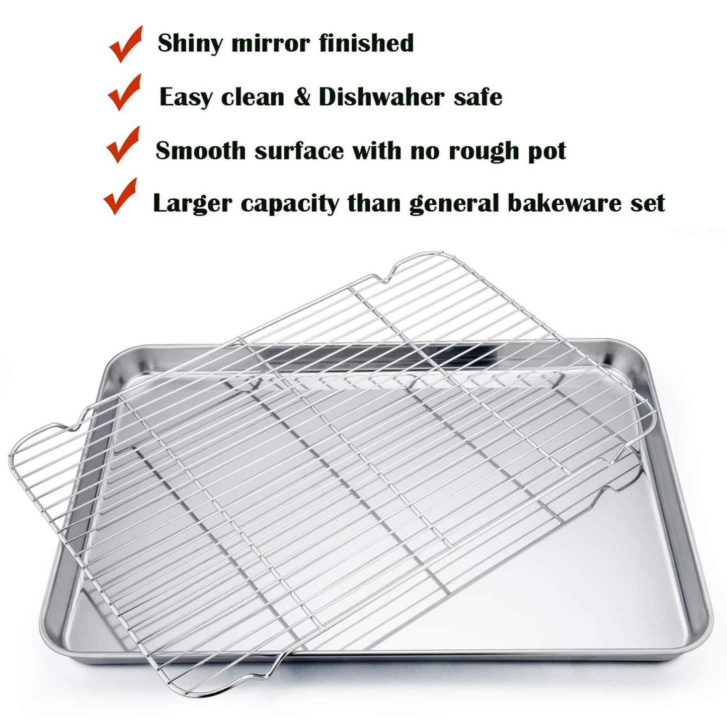 P&P CHEF 19.6 Inch Baking Sheet Pan with Rack Set, Stainless Steel Cookie Sheet Pan Tray with Cooling Rack for Oven Use, Cooking Roasting, Non Toxic & Dishwasher Safe, Heavy Duty