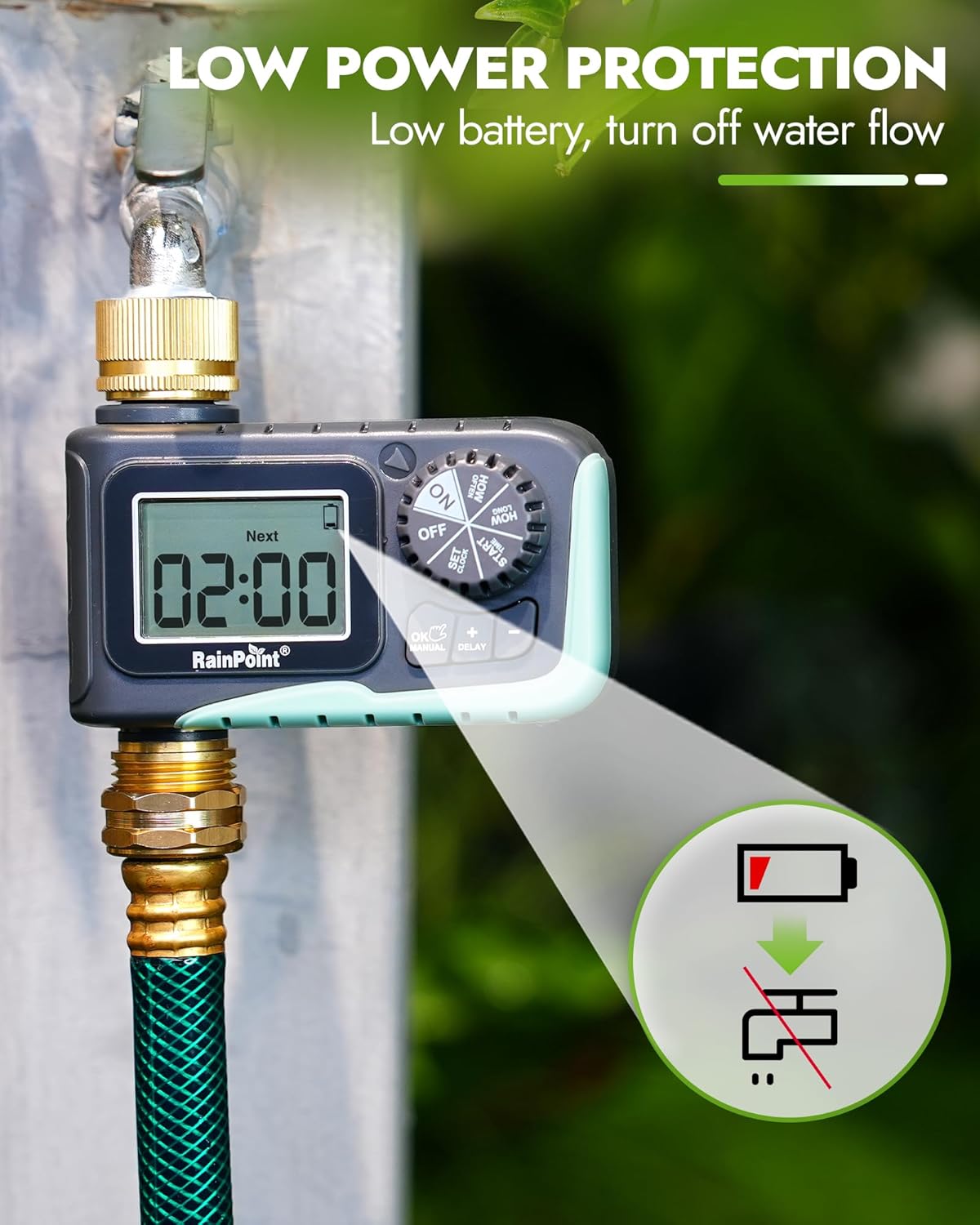 RAINPOINT Programmable Sprinkler Timer - Digital Hose Timer with Brass Inlet & Outlet for Efficient Watering