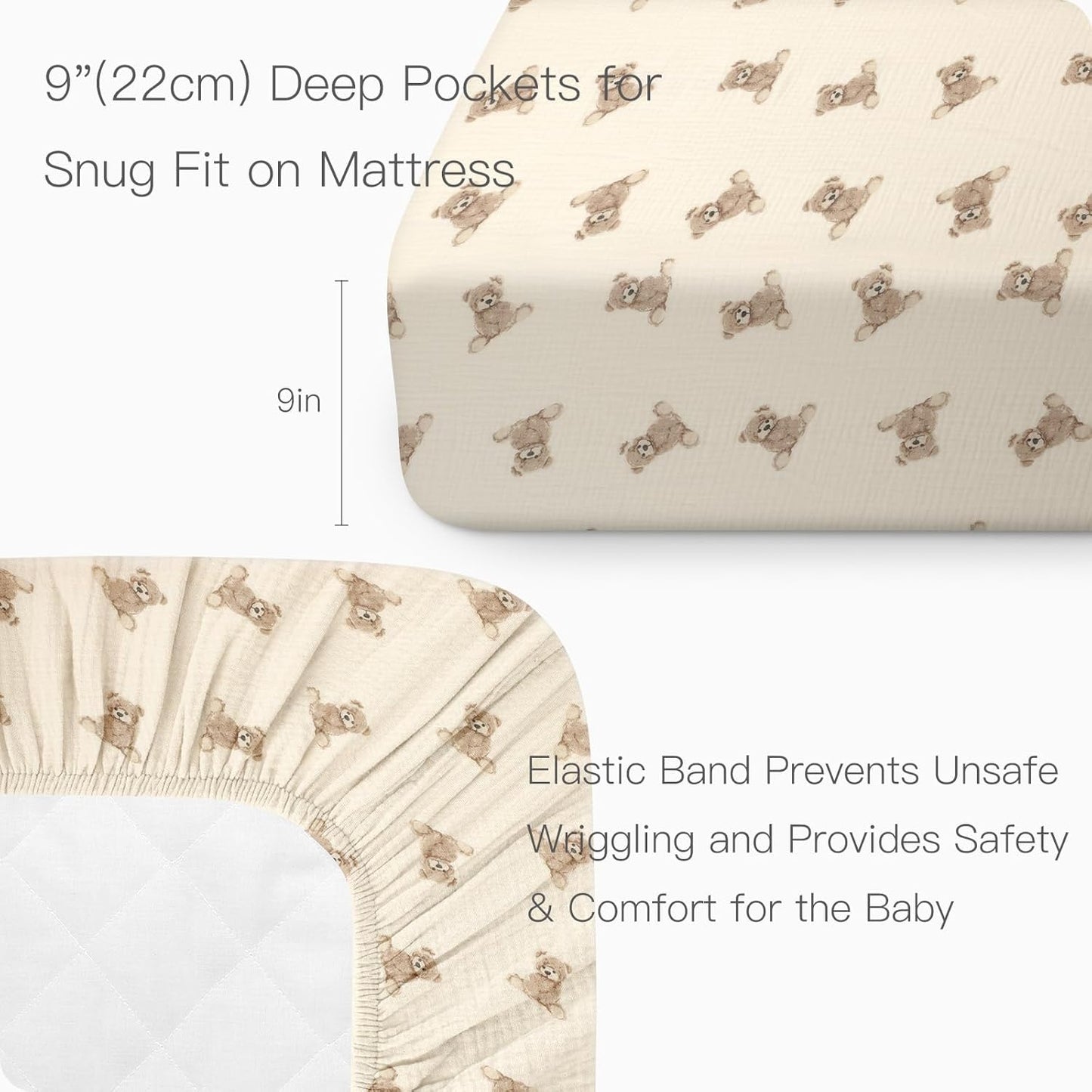 Skiennix 100% Organic Cotton Muslin Crib Sheets - Soft Boho Neutral Design | 2 Pack, 52x28 Inches