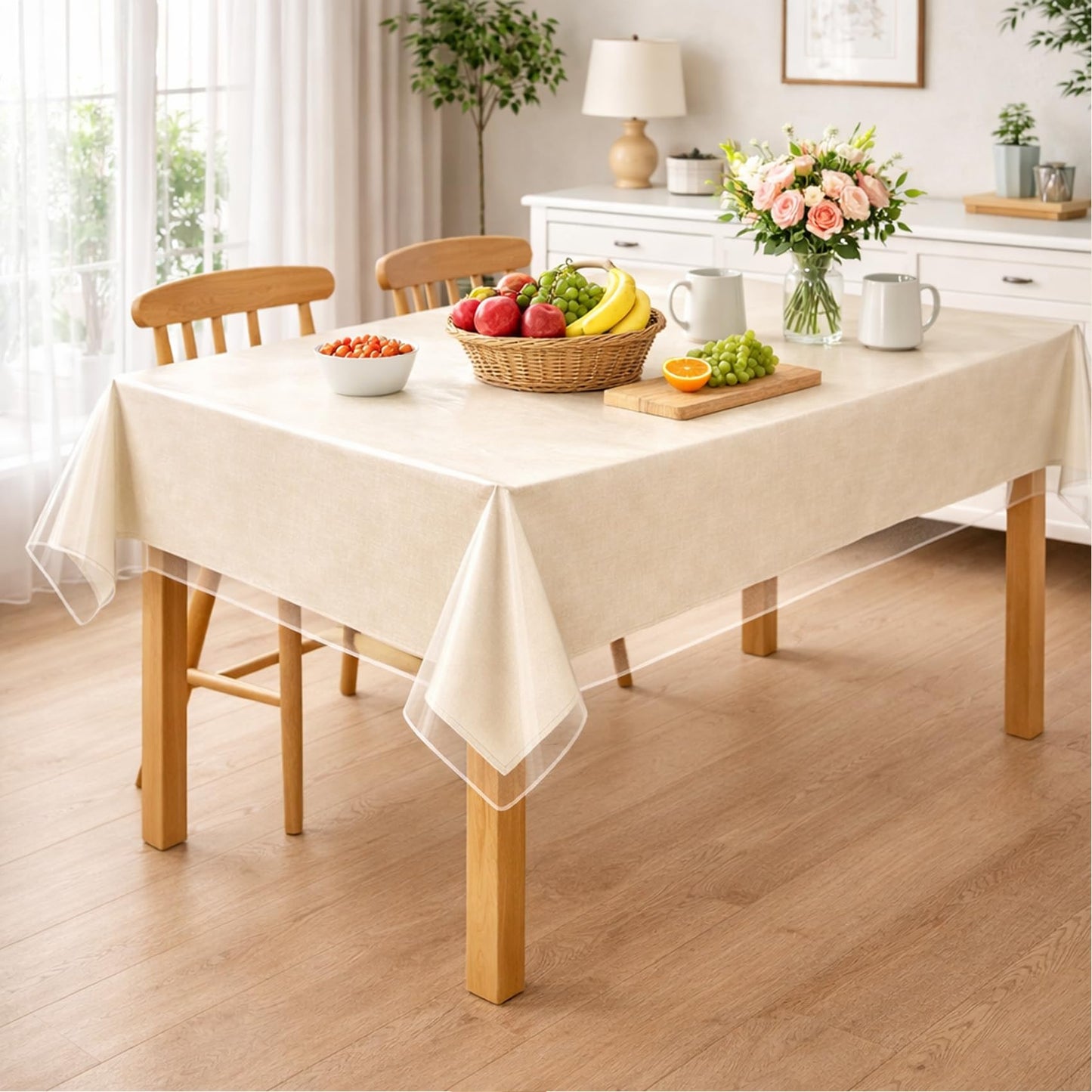 VEXYLOREN Clear Table Cover Protector 60 x 90 in Oblong Plastic Vinyl Tablecloth for 4~6 Seats Table