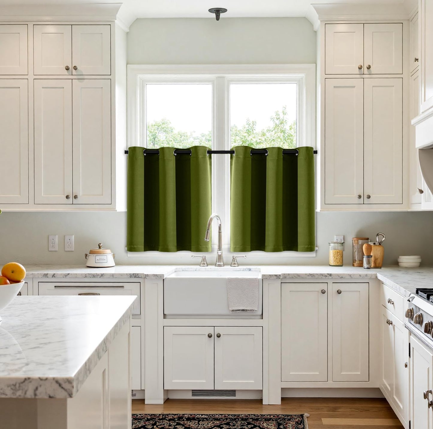 MIULEE Short Curtains - Light Olive Green Blackout Thermal Insulated Drapes | 2 Panels, 40"x36" for Kitchen & Bedroom