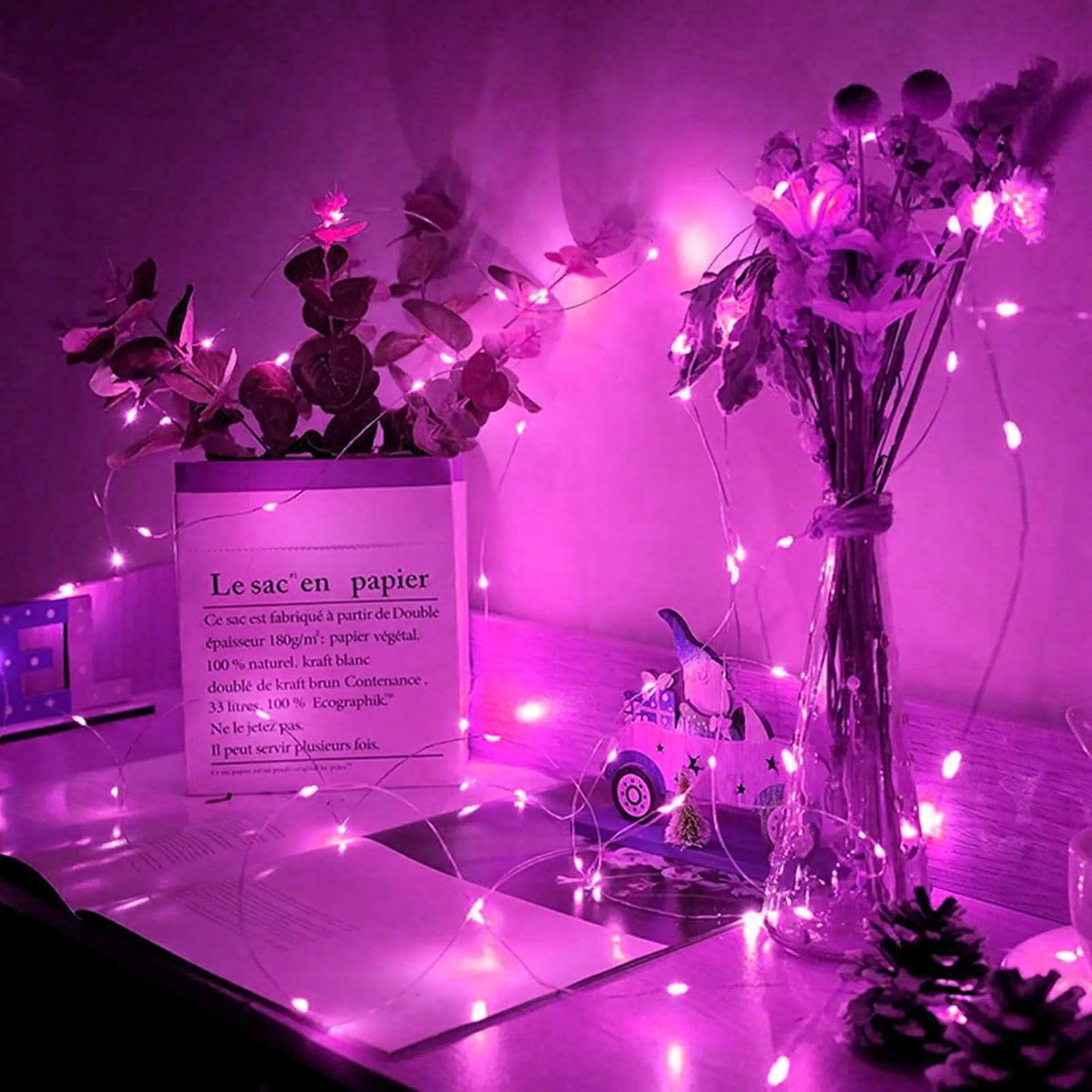 Skiennix 24 Pack Pink Fairy Lights - 7Ft 20 LED Twinkle String Lights | Battery Operated & Waterproof for Parties, Weddings, and Decor