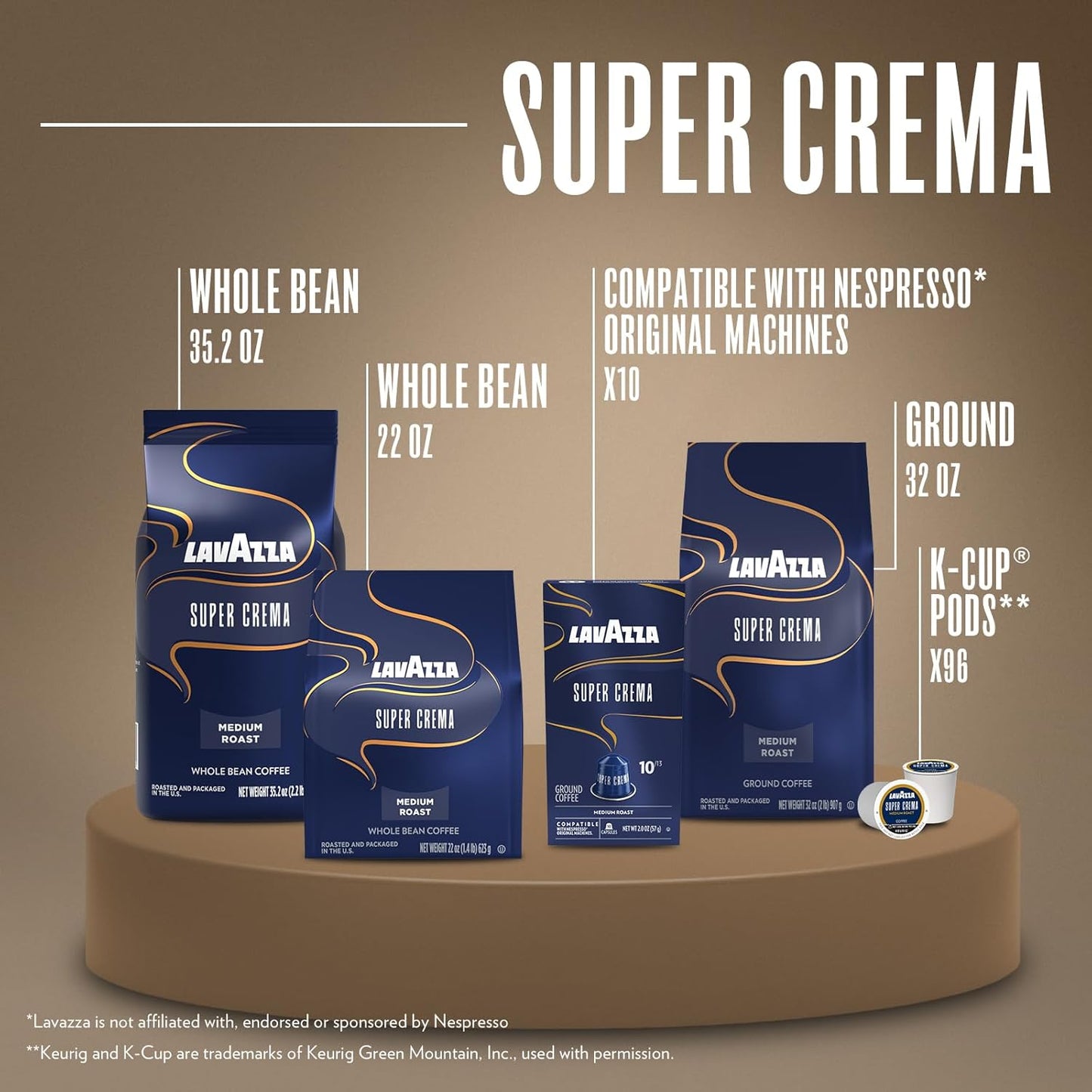 Lavazza Super Crema Capsules - Medium Roast Arabica & Robusta Blend for Nespresso Machines | 10 Count