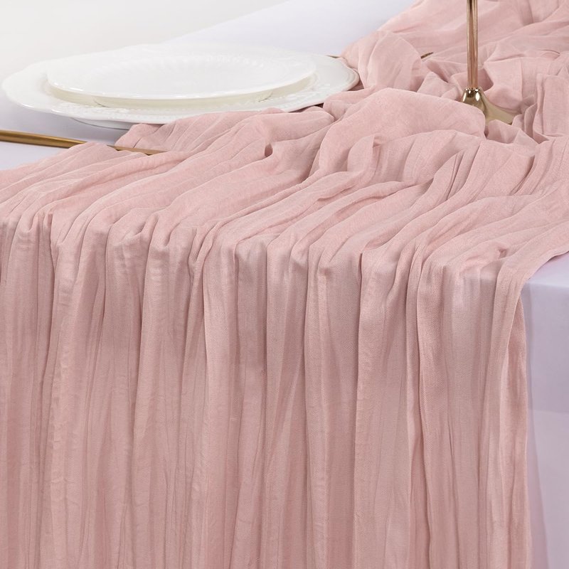 Socomi 15pcs Pink Cheesecloth Table Runner Valentine's Day Boho Rustic Gauze Dusty Pink Farmhouse 120 inch 10FT Cheese Cloth Runner for Wedding Party Baby Shower Birthday Home Decor Holiday
