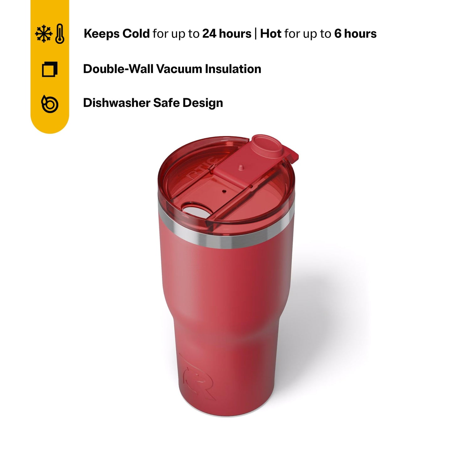 RTIC 30oz Essential Tumbler with Lid, Ceramic Lined, Insulated, Stainless Steel, Metal, Double Wall Vacuum-Insulation, Travel Cup for Iced Coffee, Tea, Hot and Cold Drink, Flag Red