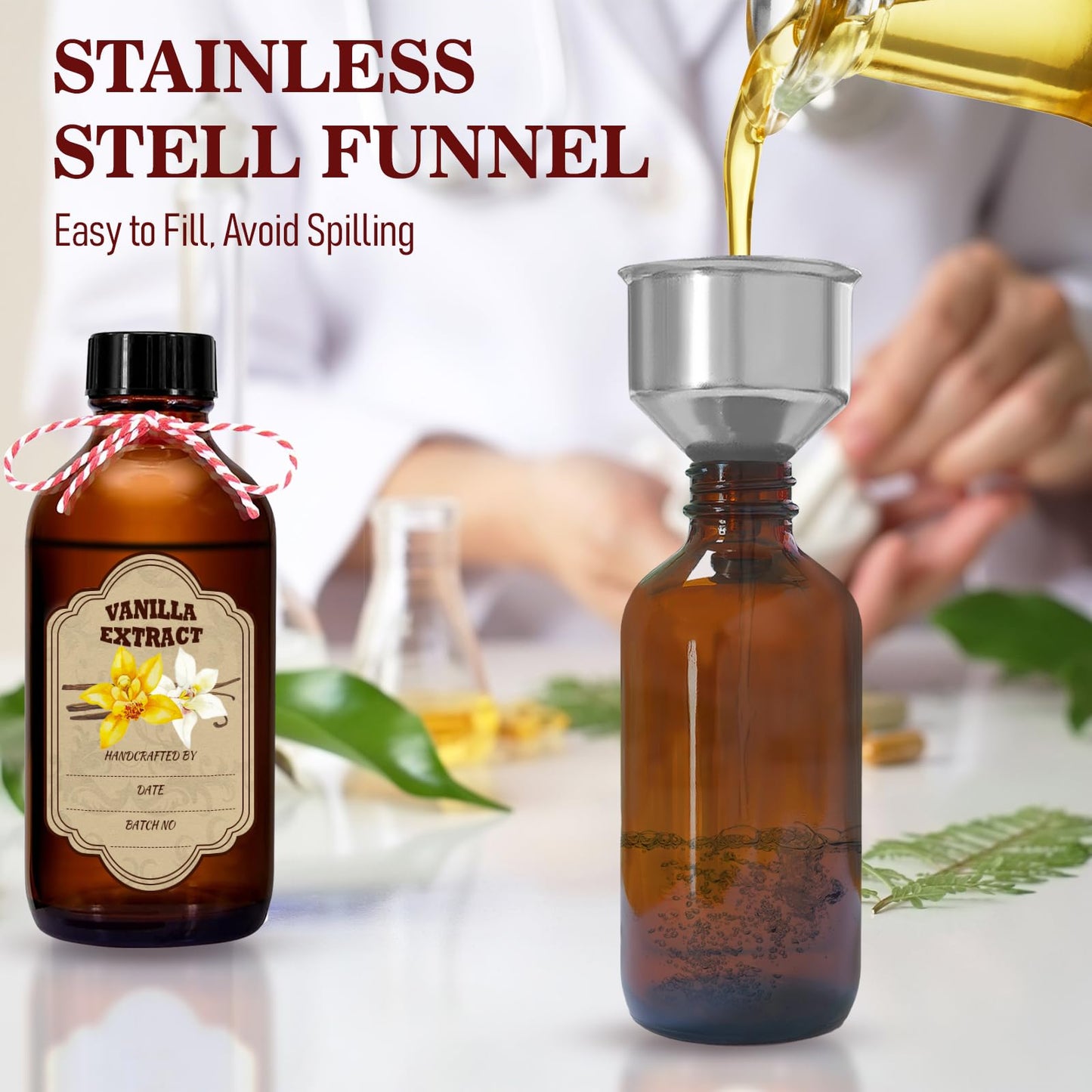 NVioAsport 12 Pack Amber Glass Vanilla Extract Bottles 4 oz with Lids, 12 PCS Vanilla Extract Labels and Funnel, Glass Boston Vanilla Bottles for Syrup Gift, Jars Glass Bottles for Vanilla Extract