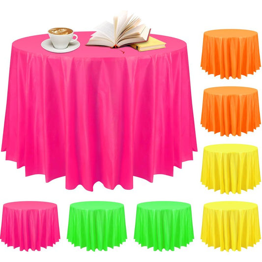 Preboun 84 Inch Large Neon Tablecloth Disposable Plastic Round Party Table Cover Decor Assorted Color Tablecloth Circle Table Cover for Wedding Birthday Picnic Tea Party Decor(Vivid Color,8 Pack)