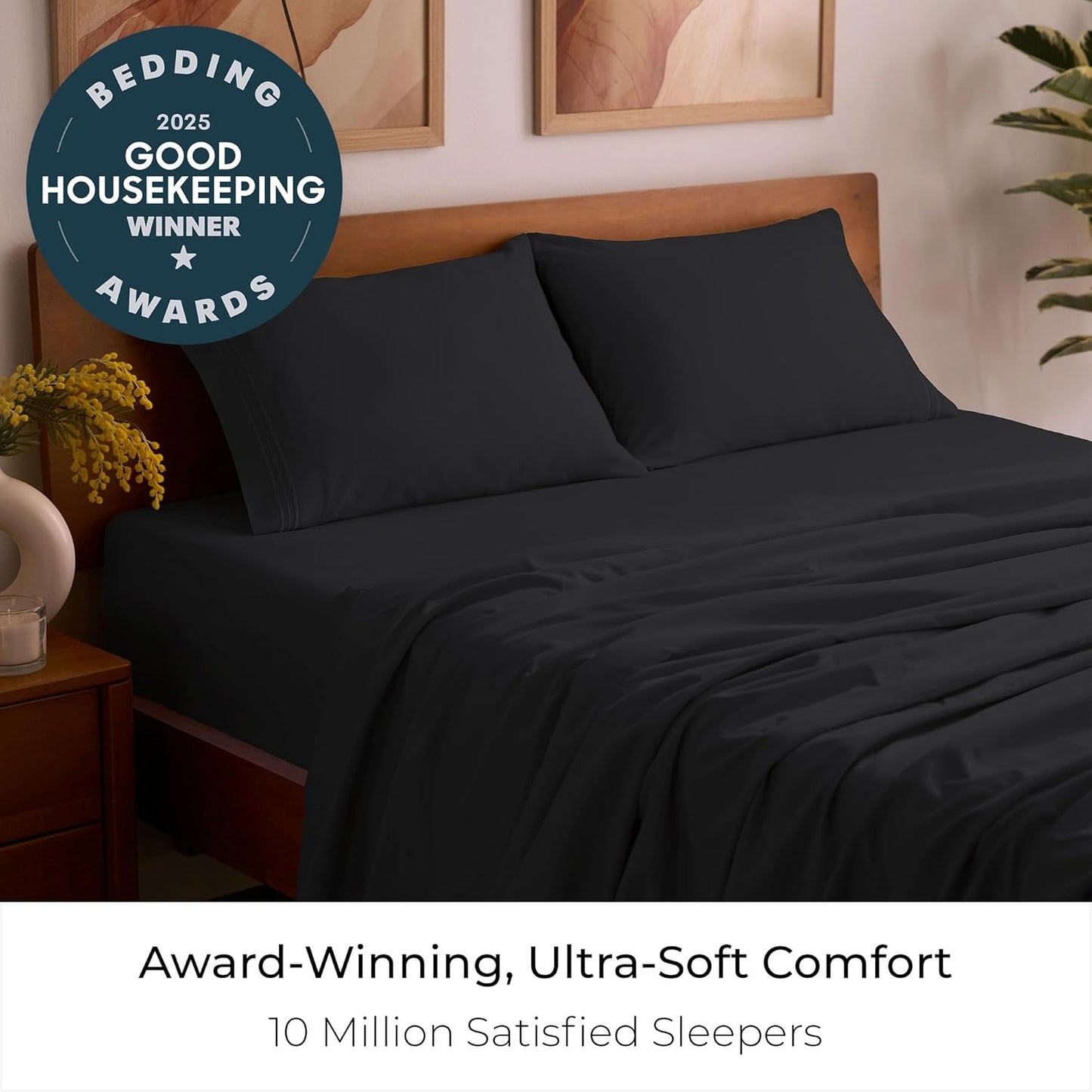 Mellanni Queen Sheets Set - 4 PC Hotel Luxury Bedding | Extra Soft, Cooling, Wrinkle-Resistant (Black)