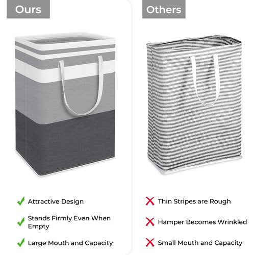 HomeHacks 2 Pack Large Laundry Baskets, Waterproof, Freestanding Laundry Hampers, Collapsible Clothes Hamper with Reinforced Handles in Laundry, College Dorm, Bathroom, Bedroom (Grey+Pink, 75Lx2)