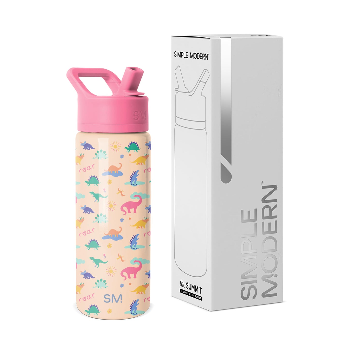 Simple Modern Kids Summit Water Bottle with Straw Lid | 18oz Stainless Steel Cup Insulated Tumbler for Toddlers, School | Dinosaura