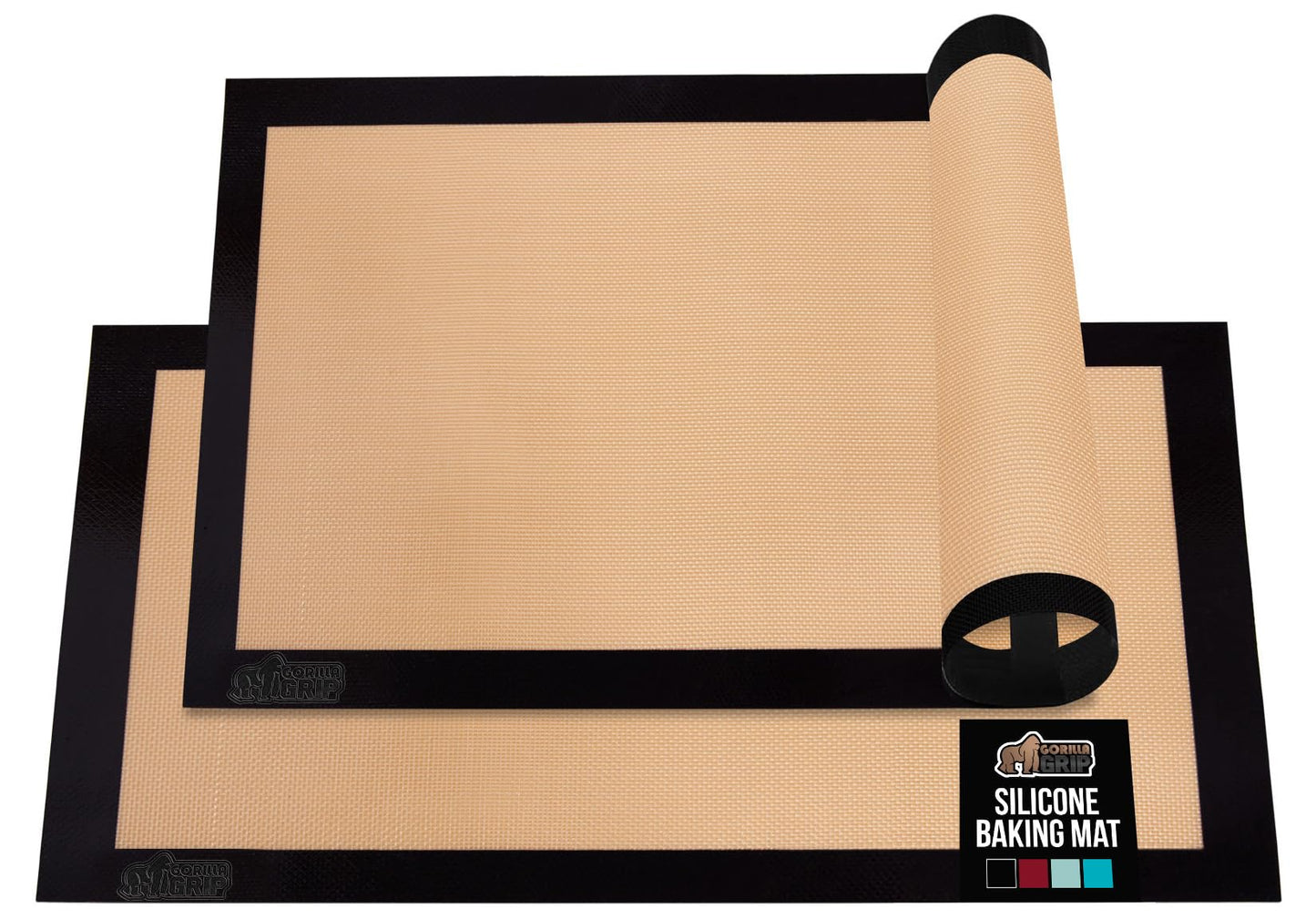 GORILLA GRIP Food Grade Reusable Nonstick Silicone Baking Mat, 16.5x11.87, Half Sheet 2PK, Oven Safe Cookie Sheet Liners, Up to 500 Degrees, No Mess Easy Clean Pastry Mats, Kitchen Essentials, Red