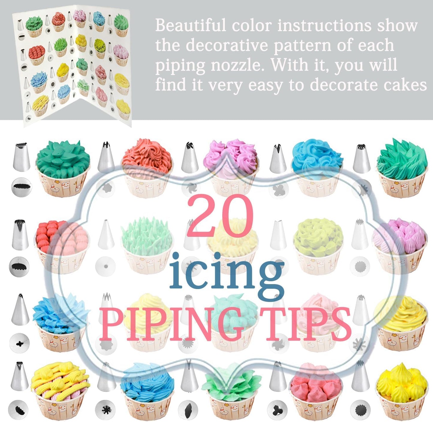 Skiennix 100PCS Piping Bags and Tips Set - 12 Inch Disposable Pastry Bags for Cake Decorating & Cookie Icing