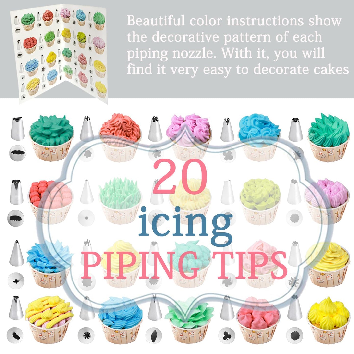 14 Inch Piping Bags and Tips Set - 100Pcs Disposable Pastry Bags with Tips for Cupcakes, Cookies, Frosting & Icing, Cake Decorating Tools with Frosting Nozzles Baking Supplies for Home, Kitchen Use