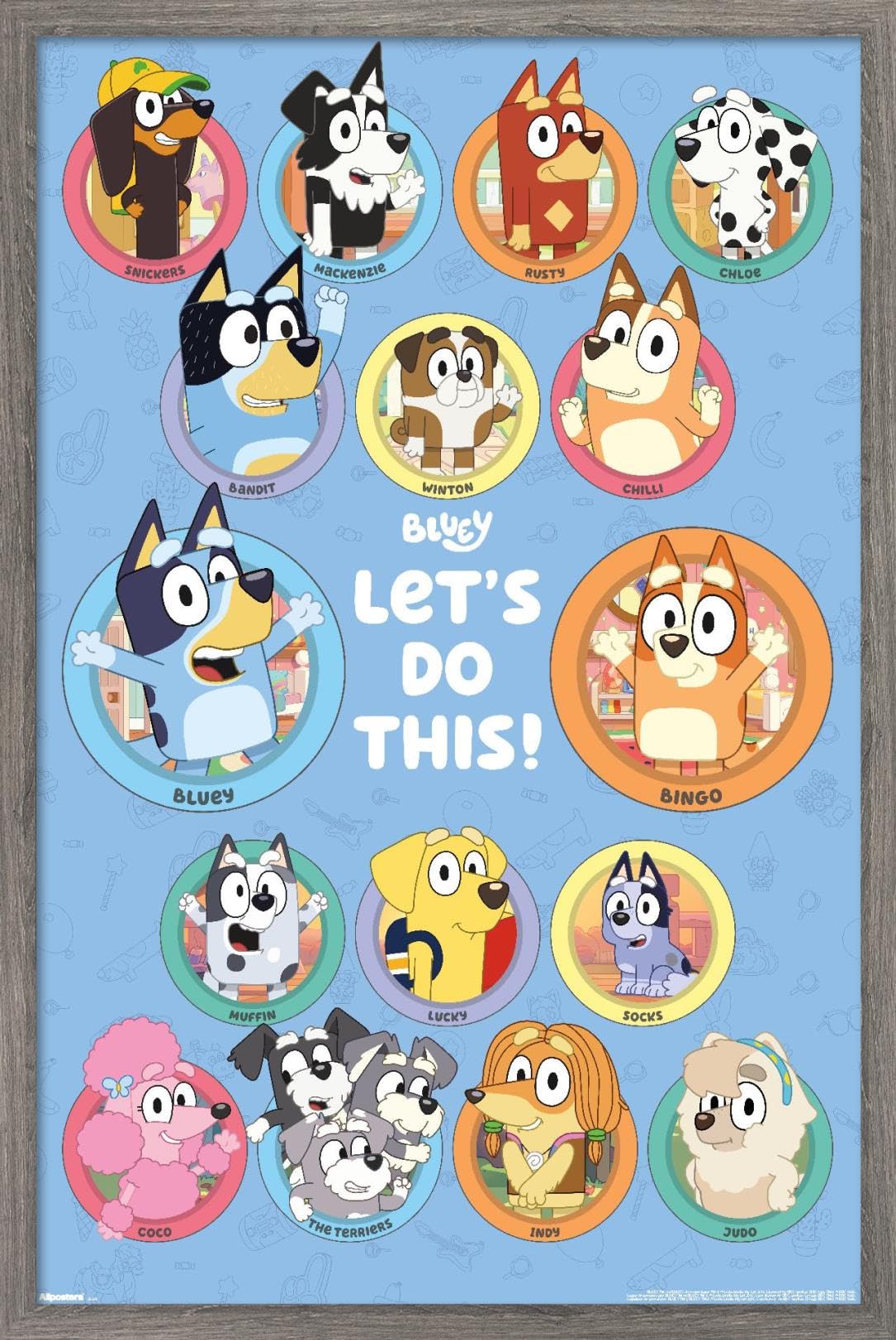 Bluey - Grid Wall Poster, 34L" x 22.4W", Barnwood Framed Version