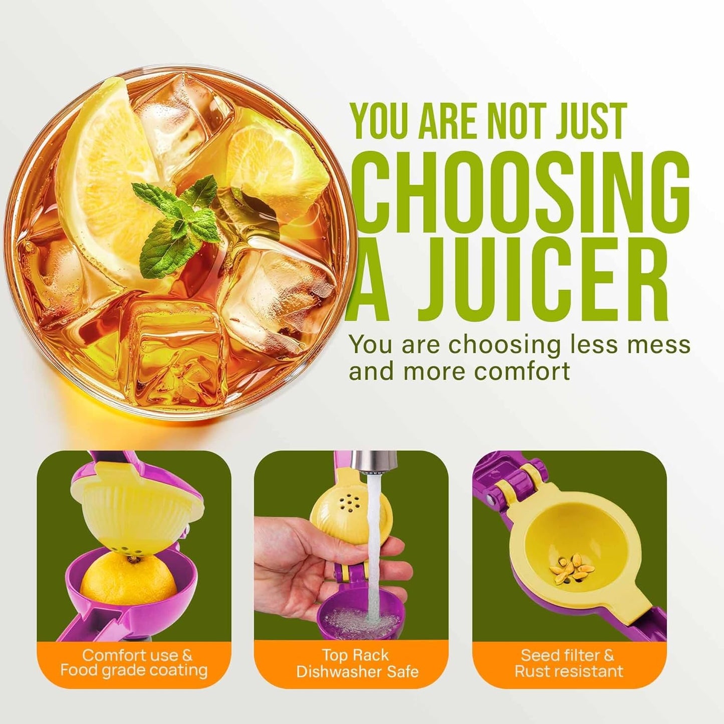 Zulay Kitchen 2-in-1 Lemon Squeezer - Sturdy Manual Juicer for Maximum Juice Extraction - Purple/Yellow