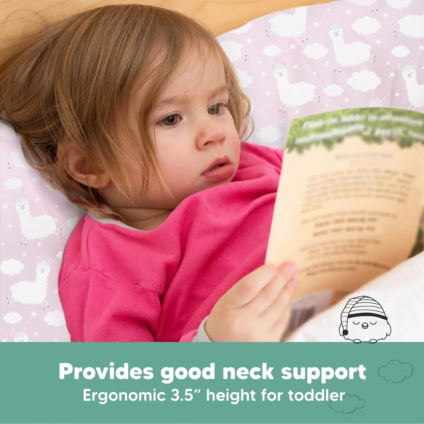 My Little Dreamy Toddler Pillow - Organic Cotton Travel Bed Pillow with Case | Soft & Breathable 13x18 for Ages 2-5 (Alpacas)
