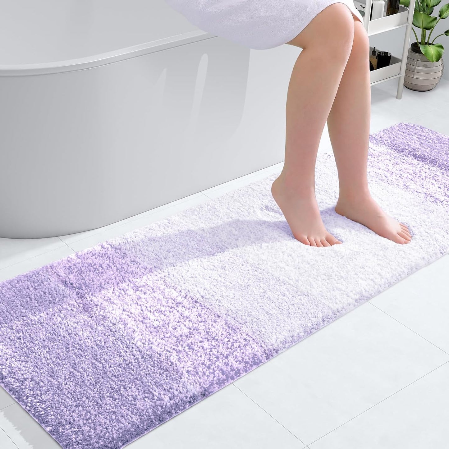 OLANLY Bathroom Runner Rug - Extra Soft Microfiber Mat, Quick Dry & Washable, 59x20, Light Purple
