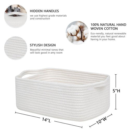 CubesLand Small Cotton Rope Basket - Cute & Durable Organizer for Nursery, Bathroom, or Closet Storage