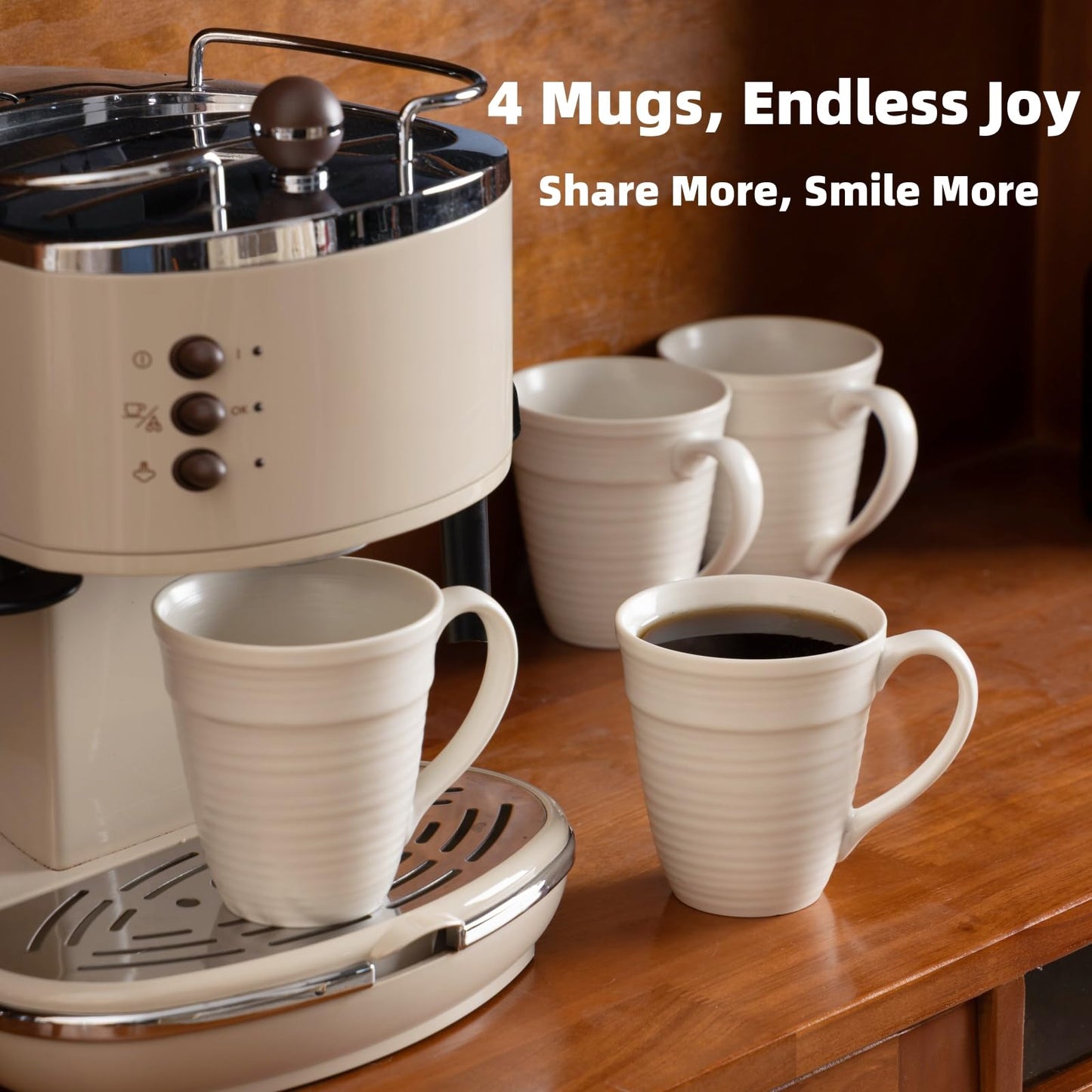 Avcylltty 12 oz Coffee Mugs Set of 4 with Comfort Handles Premium White Ceramic Coffee Mugs for Lattes, Milk, and Hot Tea, Dishwasher and Microwave Safe, Ideal Gift for Coffee Lovers