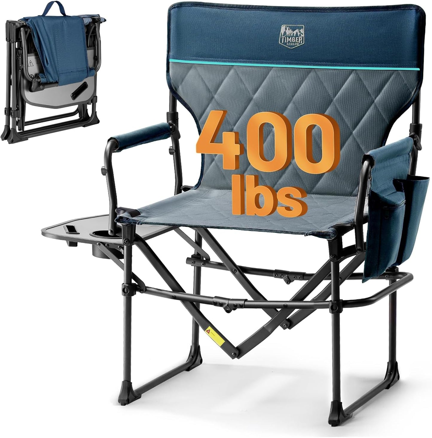 Timber Ridge Camping Chair - Portable Aluminum Directors Chair with Side Table & Pocket | Heavy Duty 400lbs, Blue