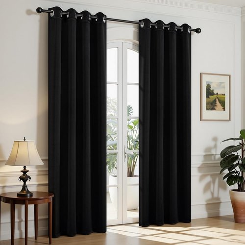 Joydeco Blackout Curtains - 84 Inch Long Black Drapes with Grommets | Noise-Reducing & Energy-Saving Thermal Insulation, 2 Panels