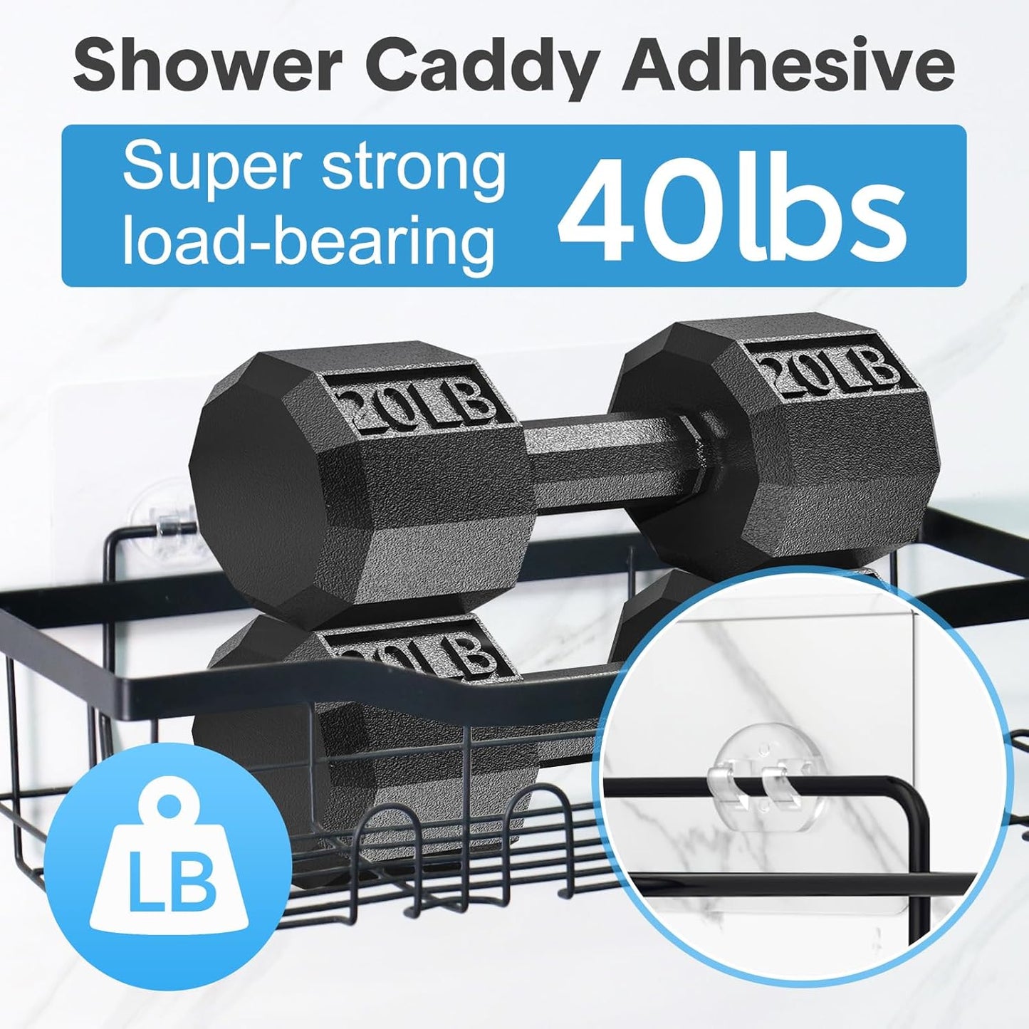 Lsnisni Shower Caddy Adhesive Hooks - Strong Waterproof Strips for No-Drill Bathroom & Kitchen Storage | 14 Pack