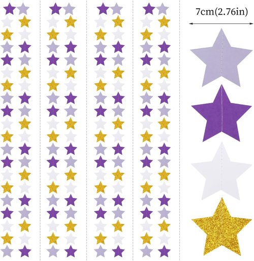 Hugtmr Star Garland - 62ft Purple Lavender & White Gold Party Decorations | Perfect for Birthdays, Weddings, & Showers
