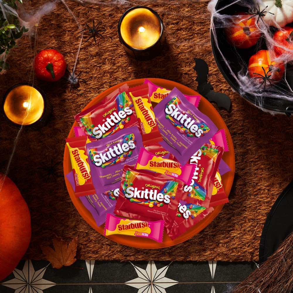 Skittles, Starburst Fun Size Chewy Candy Assorted Variety, Individually Wrapped, 32.28 Ounces, Bulk Bag