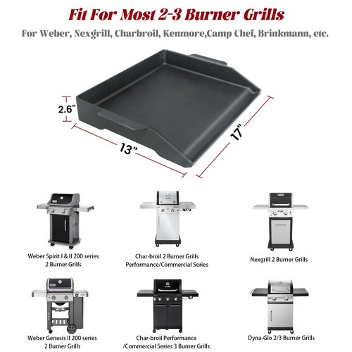 17" x 13" Universal Cast Iron Griddle for Gas Grill, Stove Top Griddle Gas Grill Griddle Insert for Charbroil Nexgrill Parts Charcoal Cooking Plate Outdoor Camping Tailgating Teppanyaki BBQ Accessory