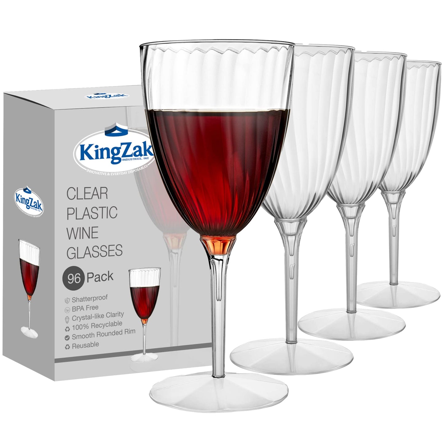 Lillian Tablesettings 96 Pack Stemmed Plastic Wine Glasses, 8 oz – Elegant Crystal-Clear Disposable Wine Glasses, Shatterproof Premium Hard Plastic Cups for Weddings, Parties & Special Events