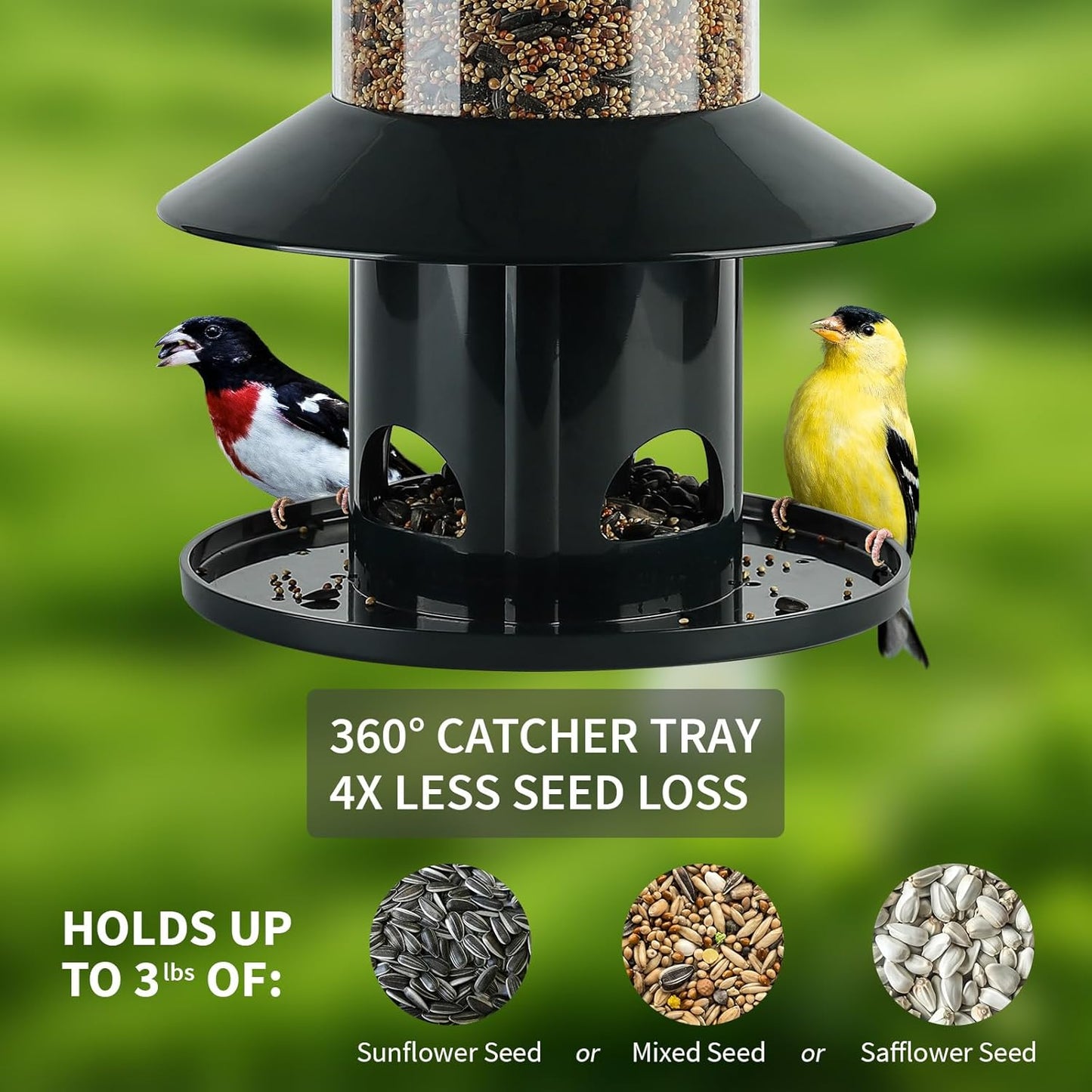 Regine Switzerland Squirrel Proof Bird Feeder - 360° Feeding Perch Tray for Outdoor Use, Dark Green