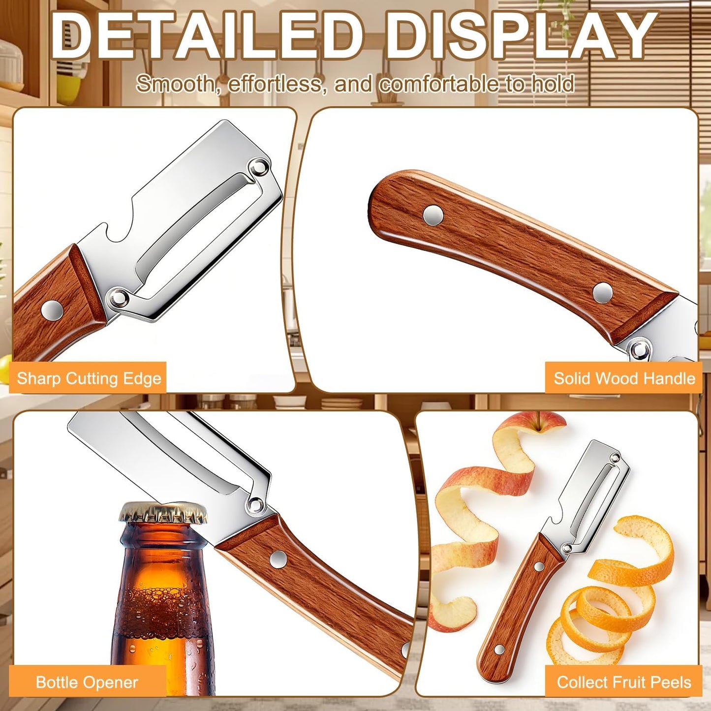Skiennix Premium Vegetable Peeler Set - 2PCS Multi-Functional Kitchen Tool with Wooden Handle & Stainless Steel Blade