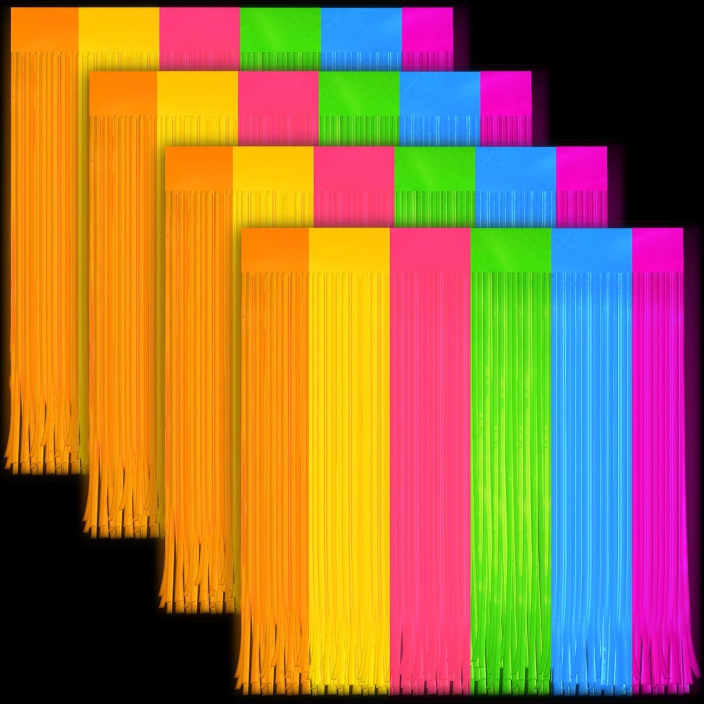 Skiennix Glow In The Dark Curtains - Colorful Tinsel Foil Fringe Backdrop | 6.6 x 3.3 Ft Party Decor