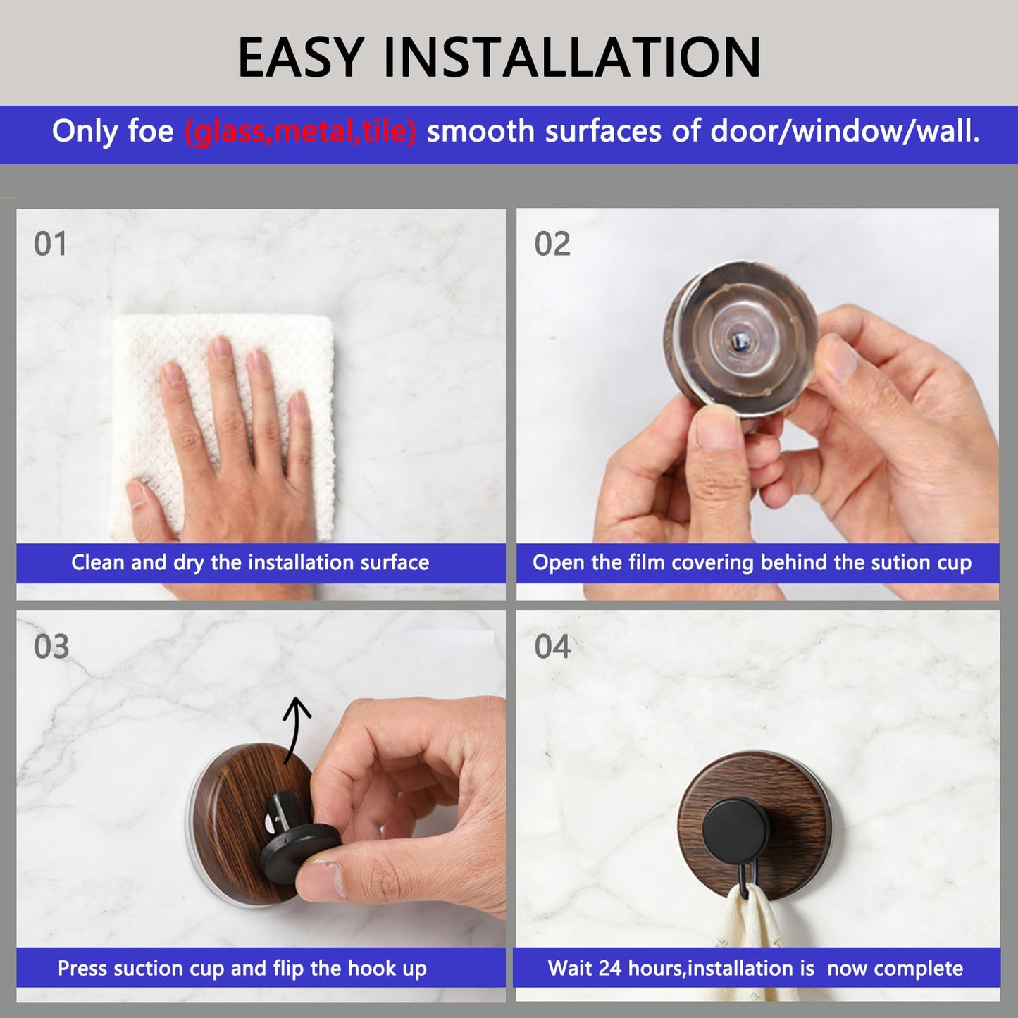 WelarMentis Wreath Hanger for Front Door, Heavy Duty Wreath Hangers for Front Door & Glass Window, Upgrade Suction Cup Hooks for Shower,Christmas Thanksgiving Halloween Easter Valentine (Walnut, 2p)
