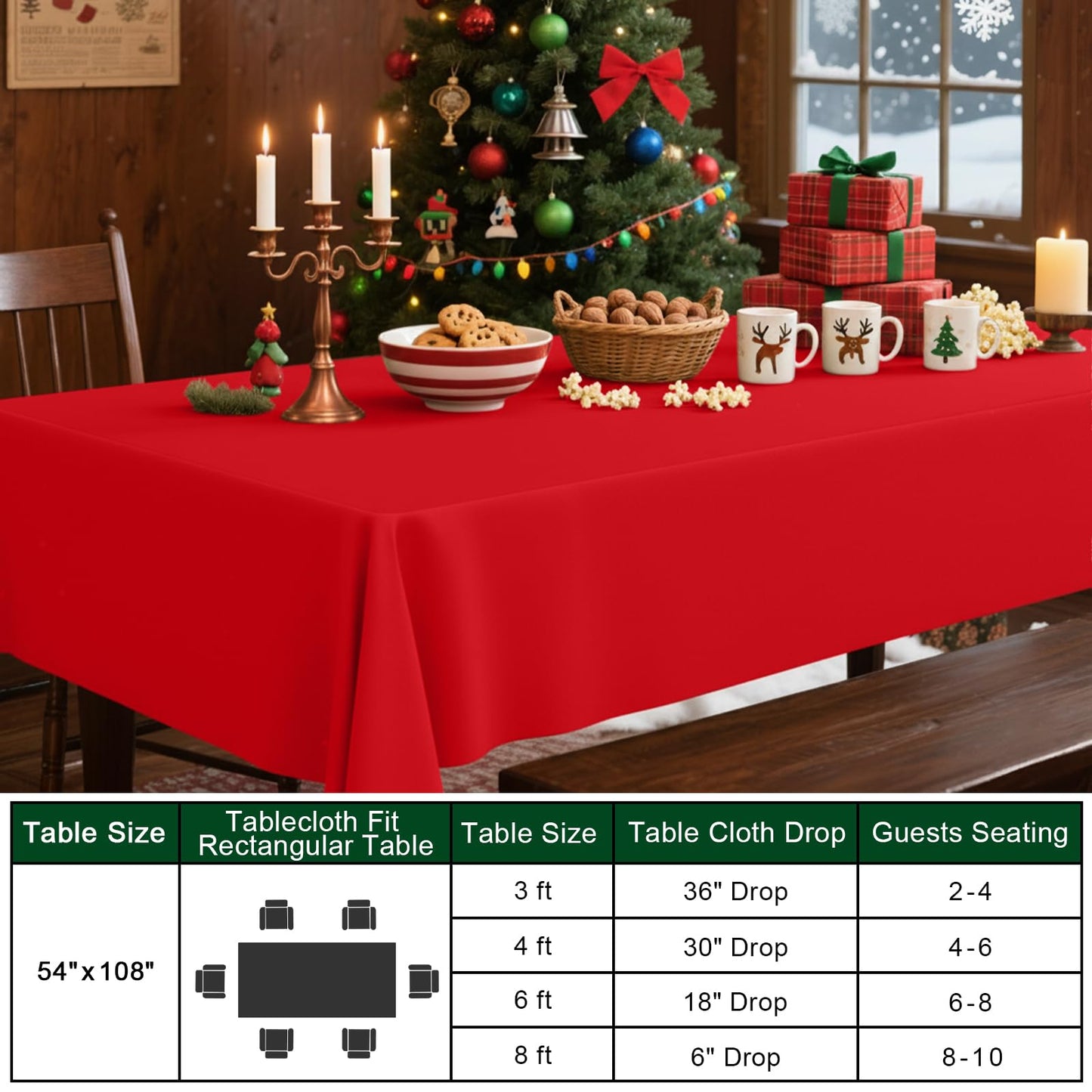 Smiry Disposable Table Cloth - 6 Pack, 54 x 108 Inch Waterproof Rectangle Tablecloths for Parties, Decorative Plastic Table Cover, Leakproof & Sturdy, Red
