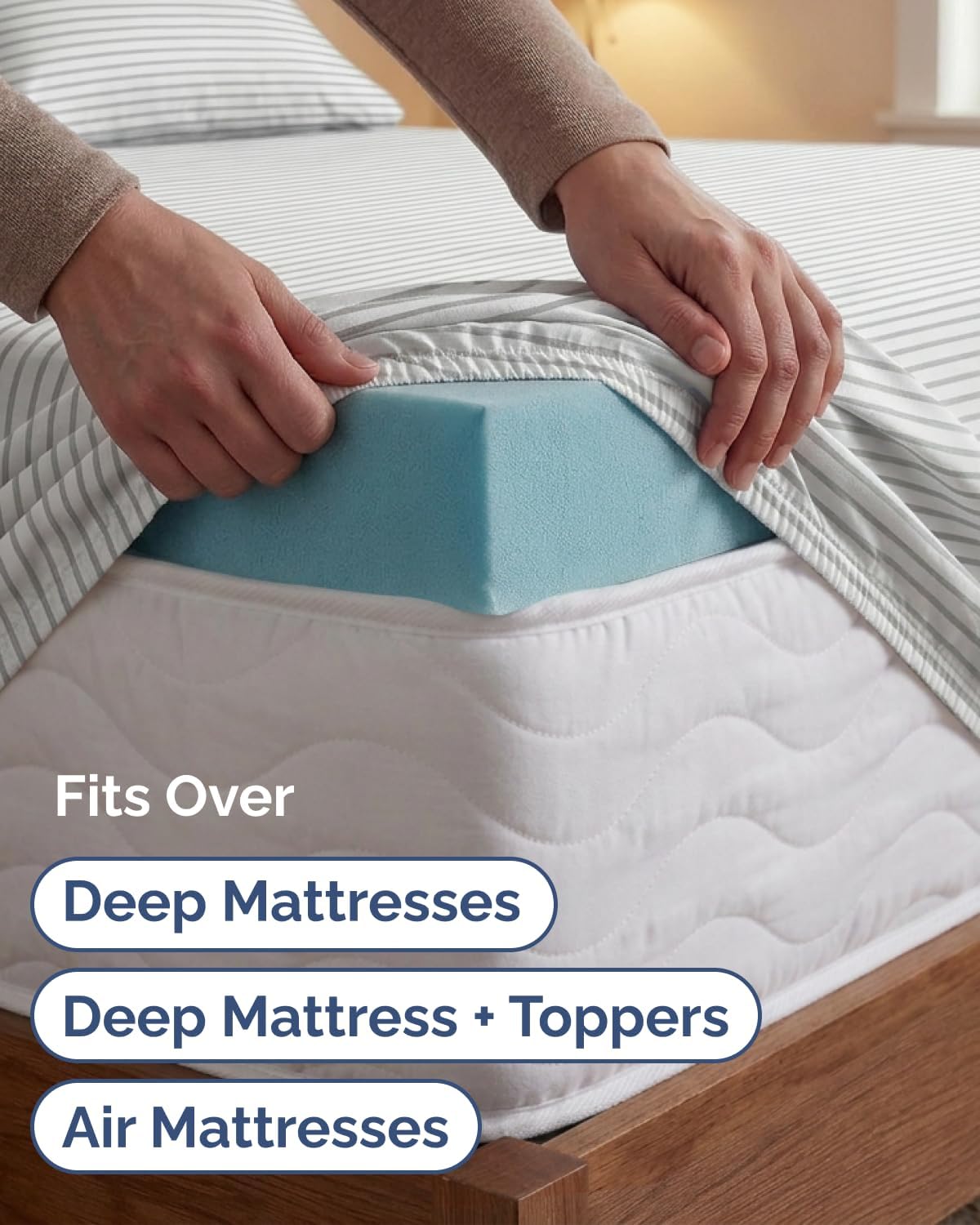 Skiennix Extra Deep Twin XL Sheet Set - 4-Piece Breathable Cooling Bedding - Soft, Wrinkle-Free Grey Stripes