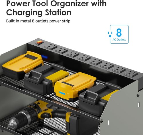 CCCEI Modular Power Tool Organizer - Wall Mount Charging Station & Heavy-Duty Storage Shelf | Grey, 1 Pack