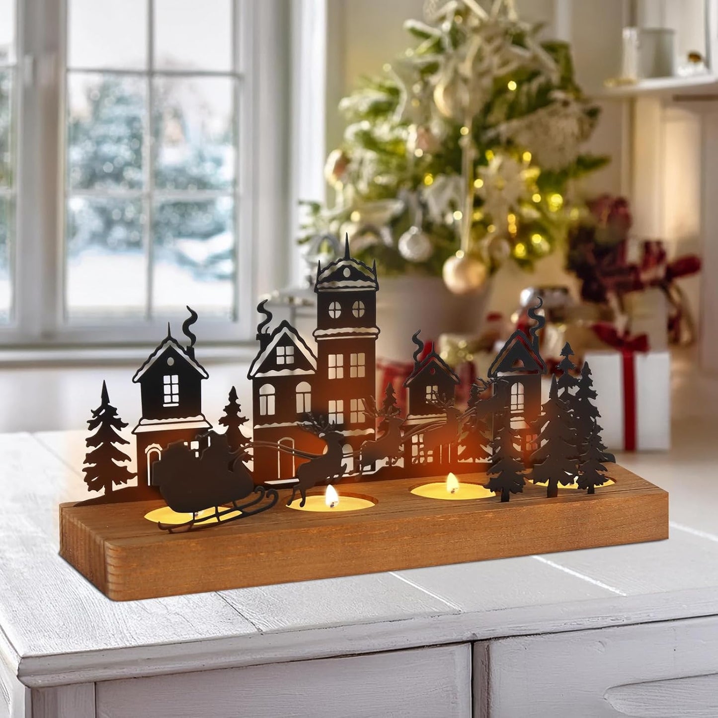 Regine Switzerland Christmas Candle Holder - 4 LED Tea Light Seats | Festive Advent Design