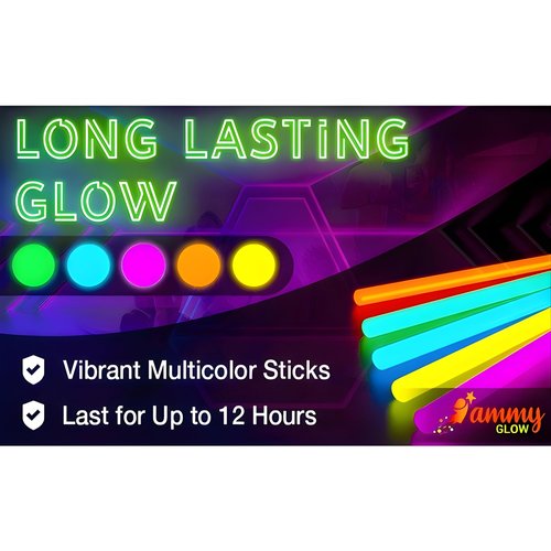 Ammy Glow Glow Sticks (205 Pcs Kit) Bulk Party Pack-100 Pack Glow Sticks with Connectors & Glasses- Party Favors for Kids 8-12- Neon Glow in The Dark Party Supplies for Birthdays & Events