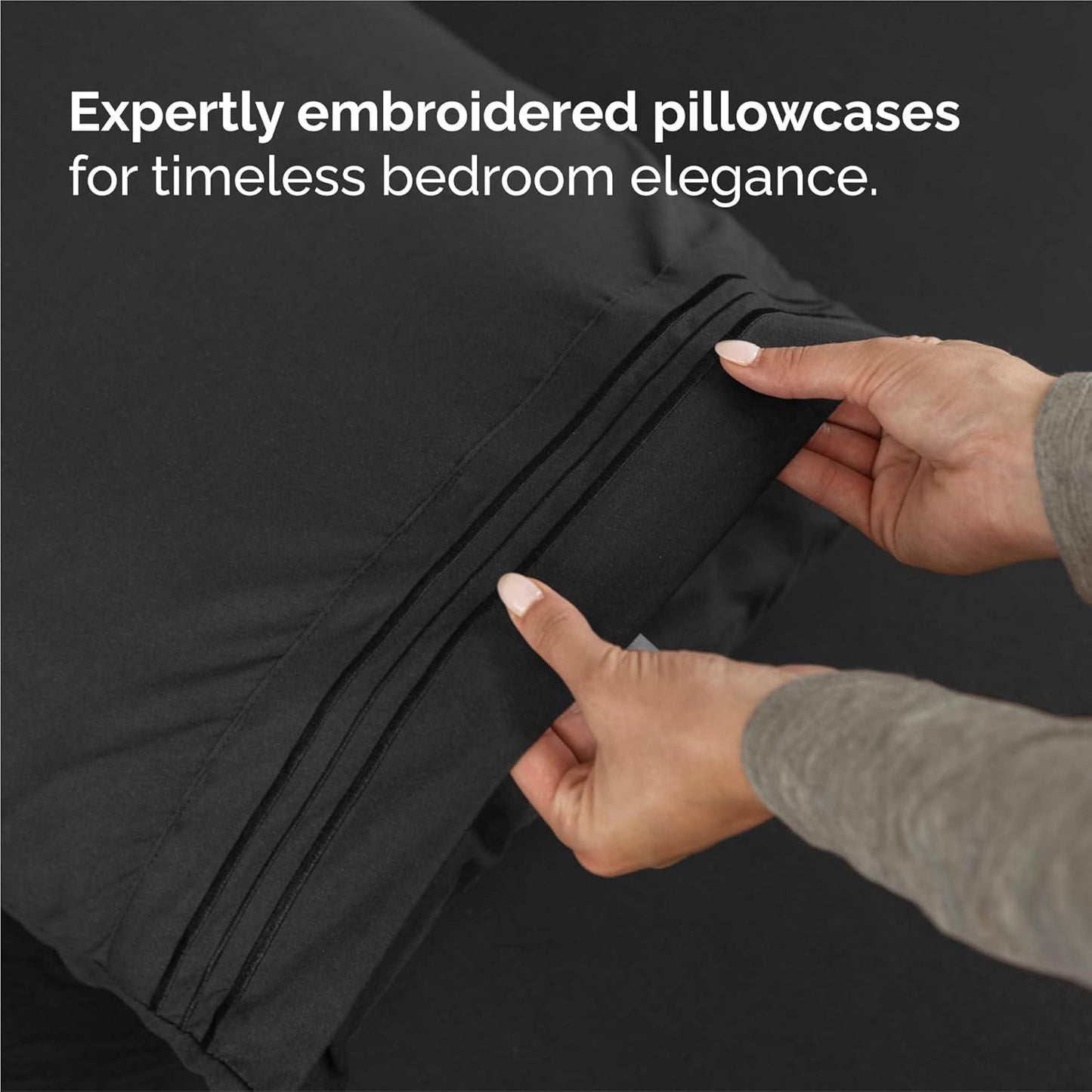 Split King Size 5-Piece Sheet Set - Comfy Cooling Bed Sheets | Luxurious Hotel Quality - Deep Pockets, Soft & Wrinkle-Free - Oeko-Tex Certified - Black