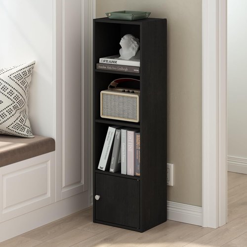 Furinno Luder Bookcase - Stylish Blackwood Shelf with 1 Door Storage Cabinet