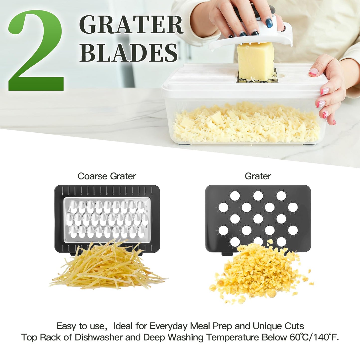 14-In-1 Chopper Vegetable Cutter with 7 Blades, Vegetable Chopper with Container and Lid, Mandoline Slicer for Kitchen, Veggie Slicer for Salad, Cheese Grater, Kitchen Gadgets Accessories Essentials