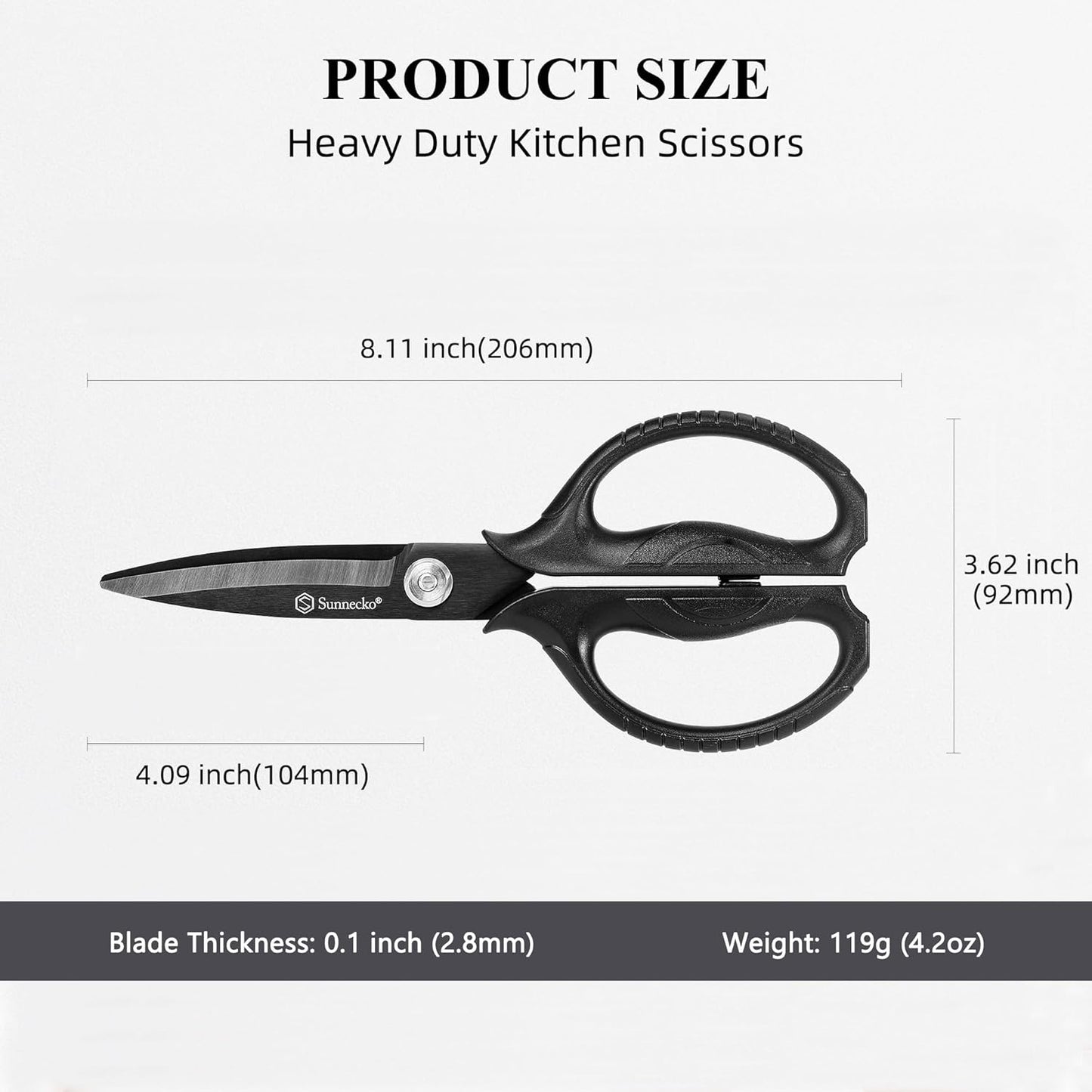 Sunnecko Kitchen Scissors - Heavy Duty Titanium Coated Shears | Micro Serrated Blades, Detachable Design