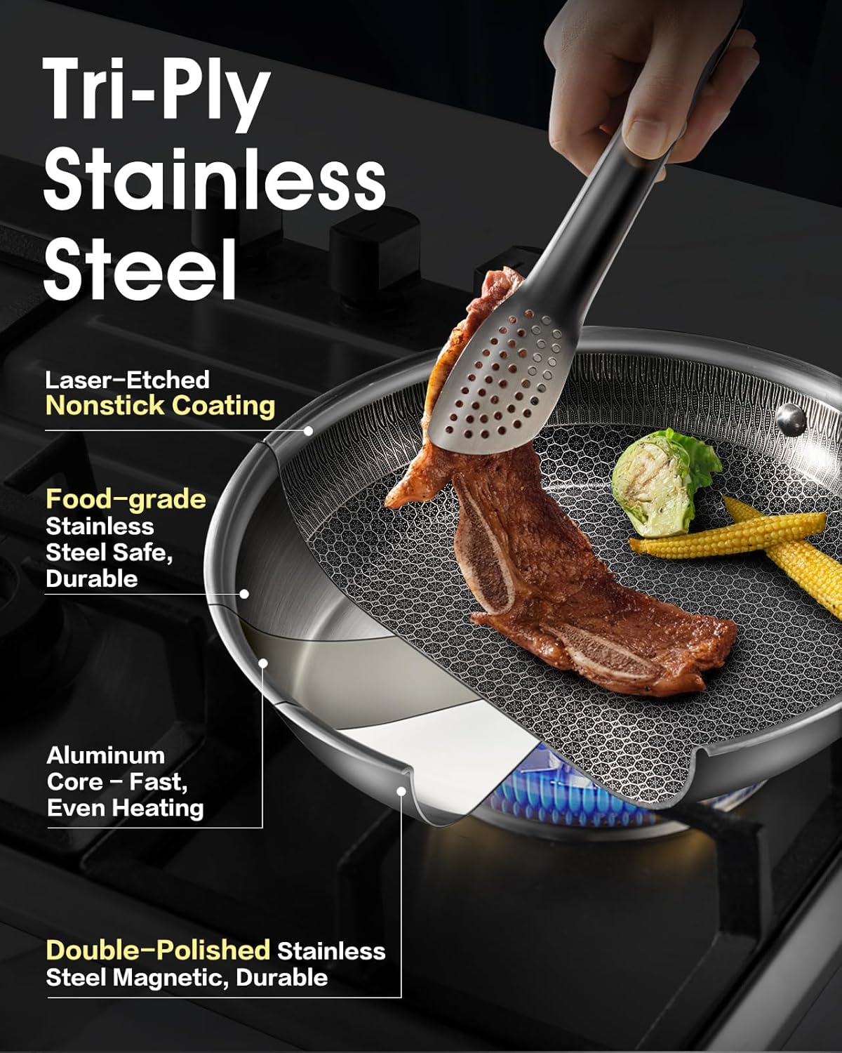 USELUCK Nonstick Frying Pan - 8-Inch Skillet with Honeycomb Surface, Oven-Safe & PFAS-Free