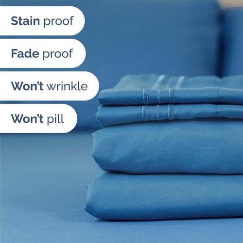 Comfy Twin Size 3-Piece Sheet Set by [Brand Name] - Breathable Cooling Bed Sheets | Luxury Denim Blue Bedding with Deep Pockets