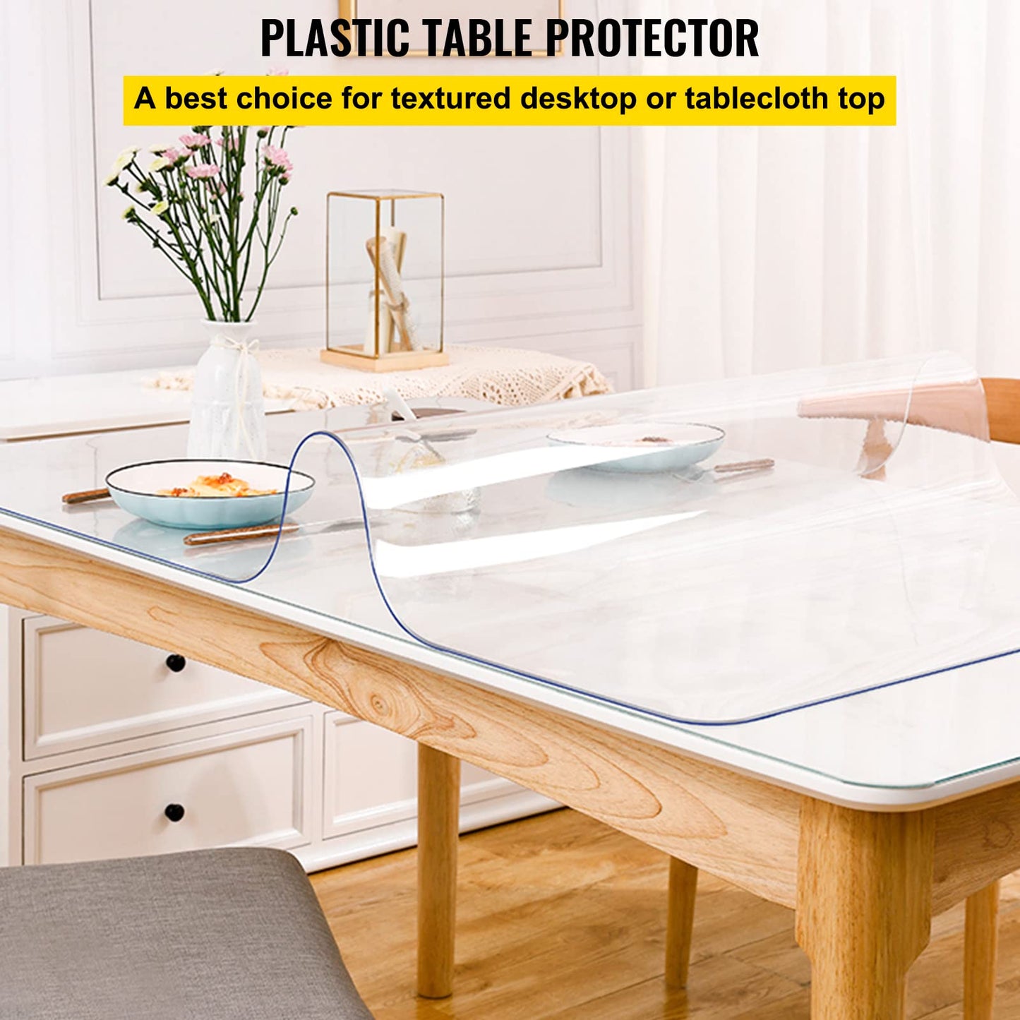VEVOR Plastic Table Cover 36 x 60 Inch, 1.5 mm Thick Clear Table Protector, Rectangle Clear Desk Mat, Waterproof & Easy Cleaning for Office Dresser Night Stand