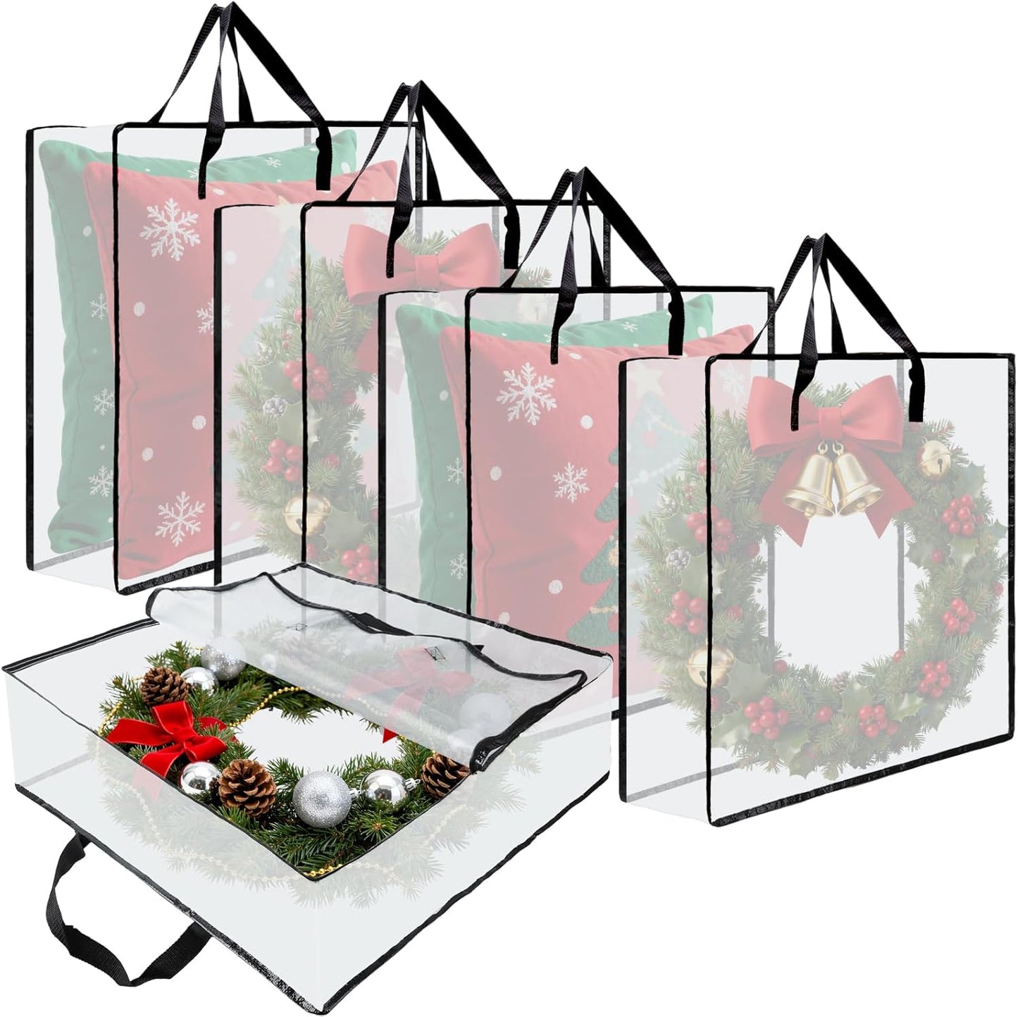 Regine Switzerland Wreath Storage Bag - 26 Inch Clear Container for Christmas Decorations | 5 Pack